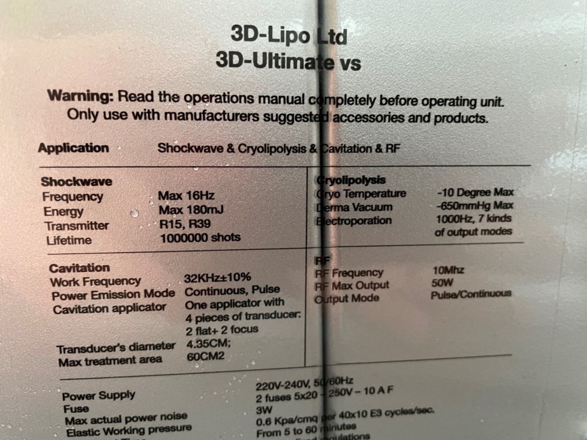 3D-Lipo 3D Ultimate Vs Shockwave Lipsuction Alternative, Cryolipolysis, Cavitation & RF Machine - Image 9 of 11