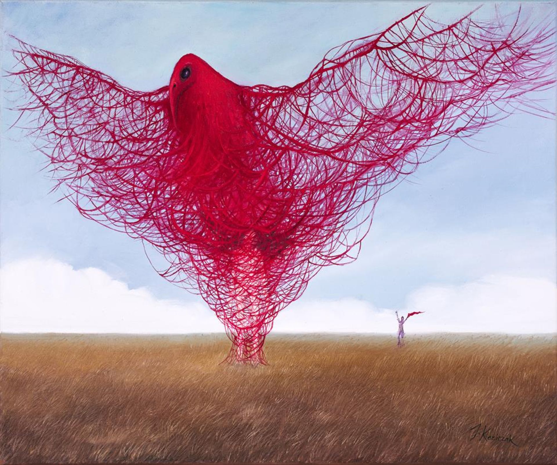 Justyna Koziczak, Wrocław 1991 , Woman clothed in a red bird, 2019