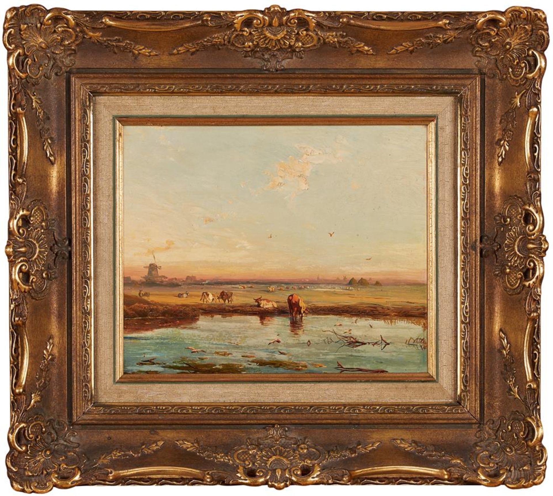 Carl Hilgers, 1818 – Dusseldorf – 1890  , Backwaters near Rotterdam / , Rozlewiska koło Rotterdamu, 