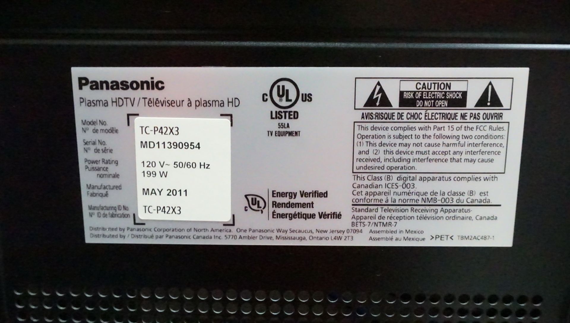 PANASONIC VIERA TC-P42X3 42" PLASMA TV - Image 2 of 3