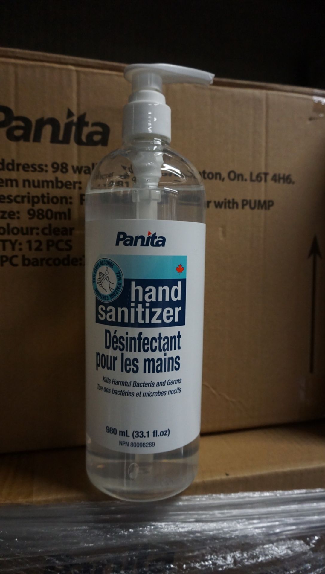 BOXES - PANITA 11981 980ML CLEAR HAND SANITIZER W/ PUMP (12 BOTTLES / BOX) (EXP MAY 2022)