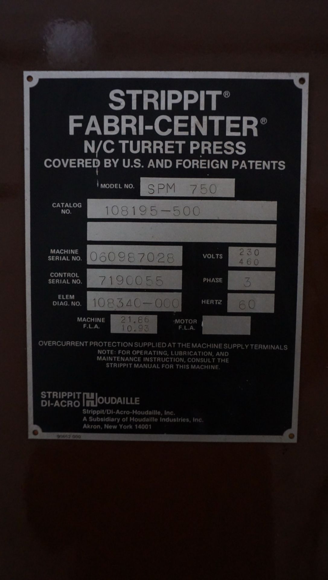 STRIPPIT SPM-750 FABRI-CENTER TURRET PUNCH W/ CONTROL, S/N 060987028 (AS IS) (LOCATED @ 107 CONNIE - Image 7 of 7