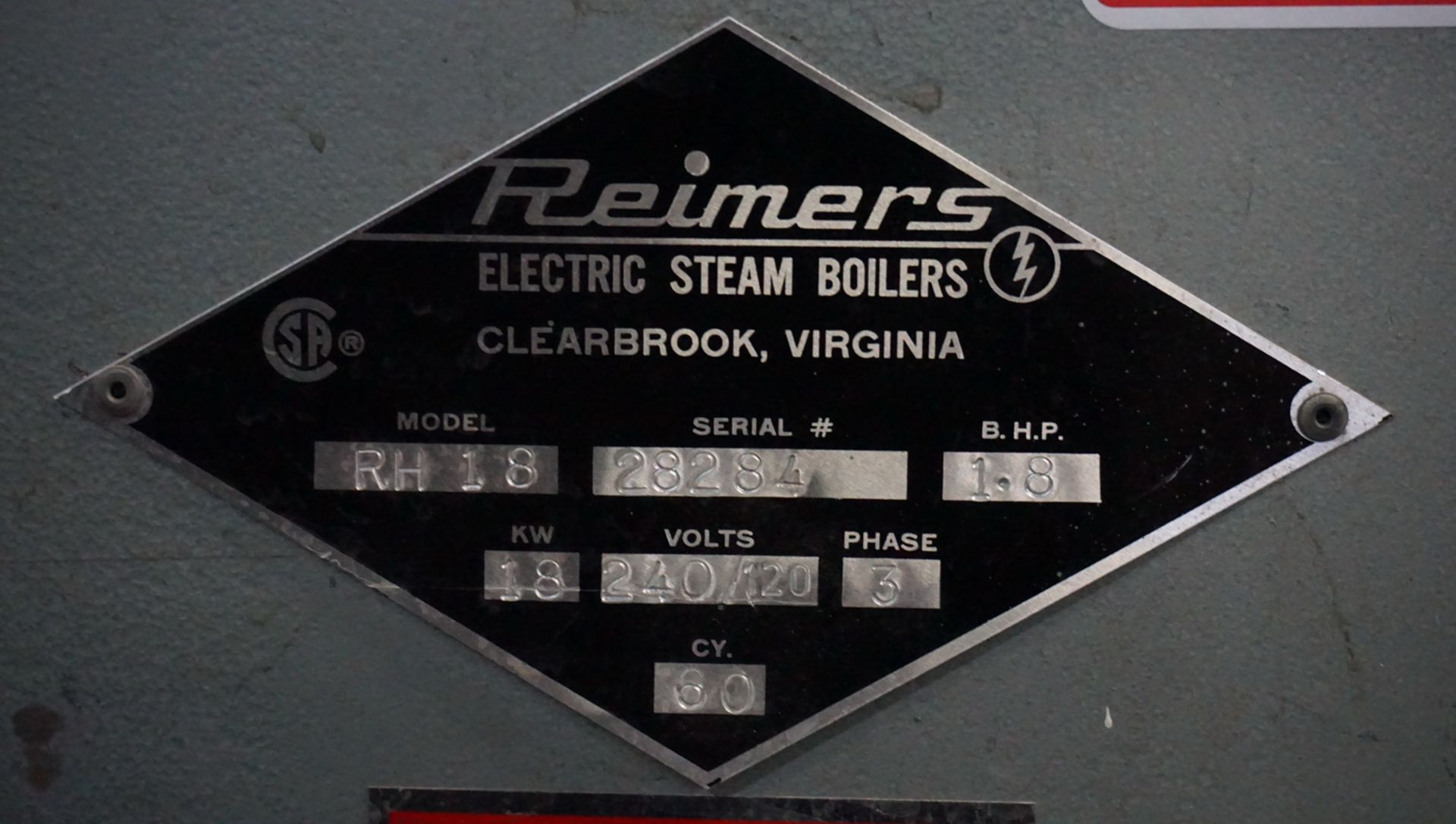 REIMERS RH18 (18KW 3PH 240/120V) ELECTRIC BOILER, S/N 28284 - Image 2 of 2