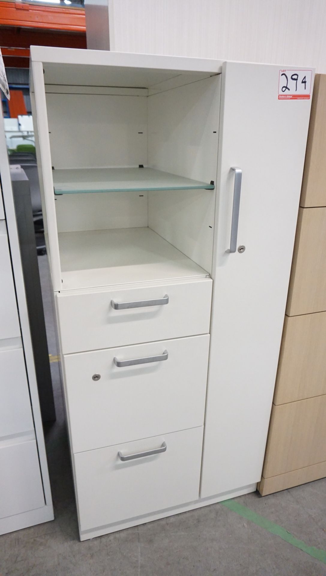 WHITE STEEL 2' X 2'X 52" 3-DR FILE & COAT CABINET