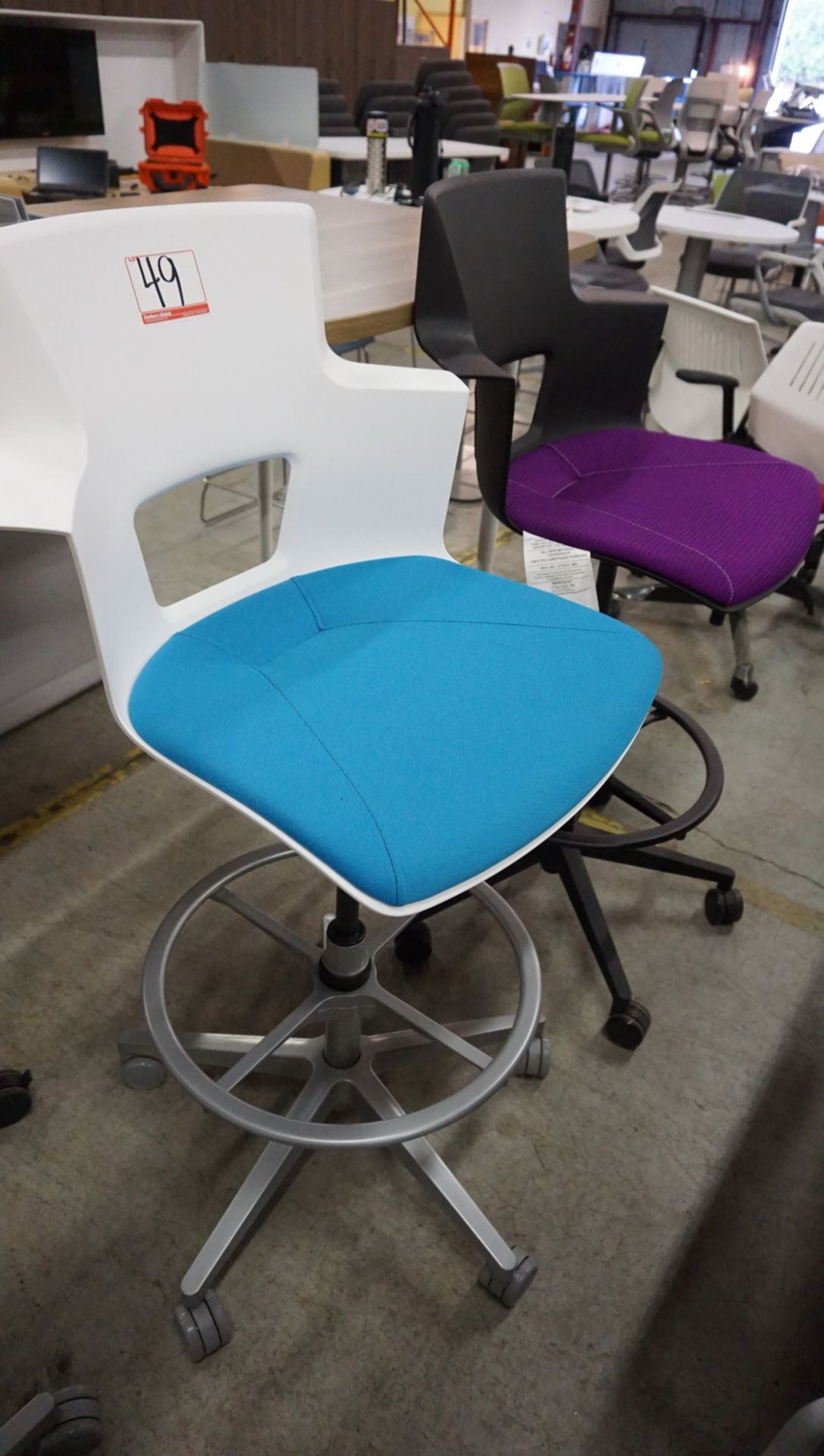 UNITS - STEELCASE TURNSTONE WHITE & BLACK BASE W/ BLUE & PURPLE SEAT CHAIRS