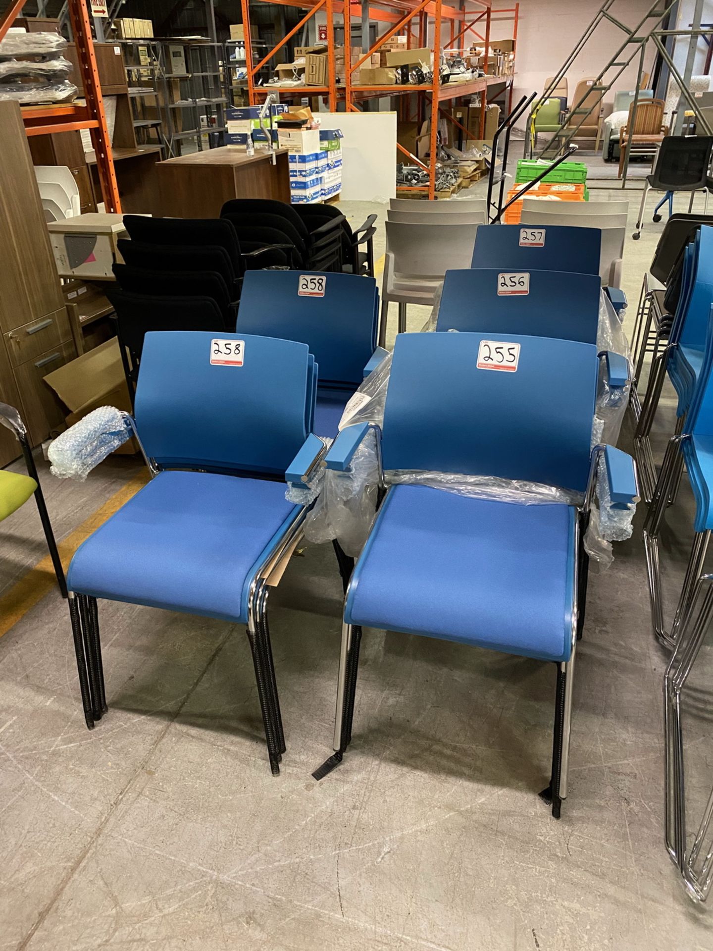 UNITS - ALLSEATING BLUE PLASTIC & CHROME STACKING ARM CHAIRS