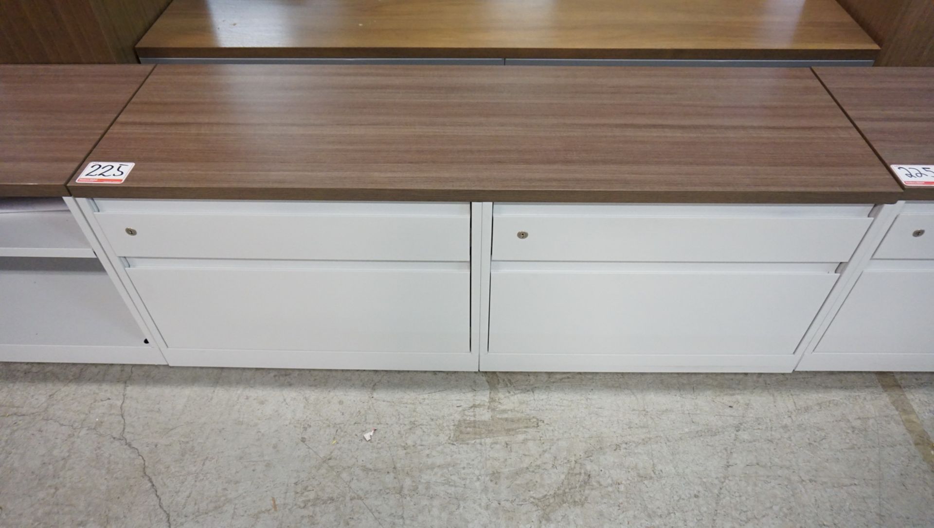 LOT - WALNUT TOP & WHITE STEEL 18" X 60" X 22"H LATERAL CABINETS W/ (1) 30"W BOOK CASE - Image 2 of 2