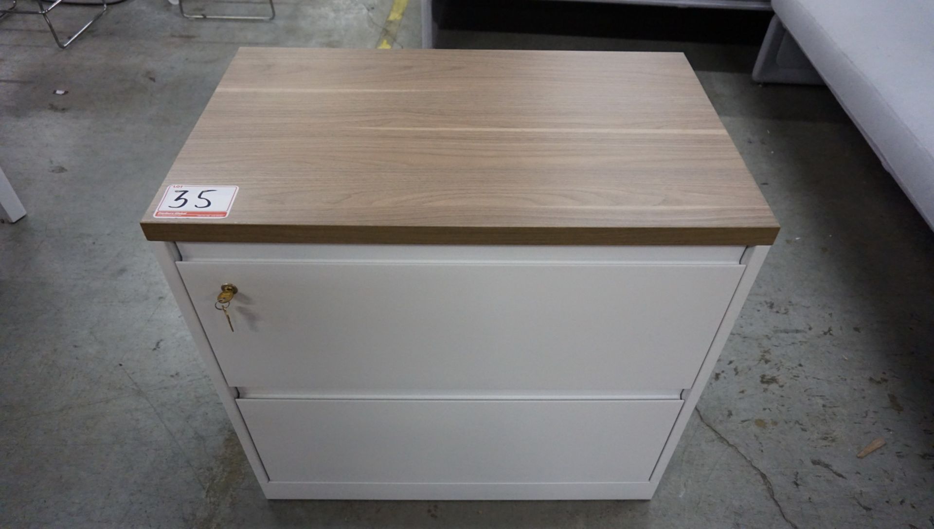 WHITE 2-DR LAT FILE CABINET W/ 30"W MAPLE TOP