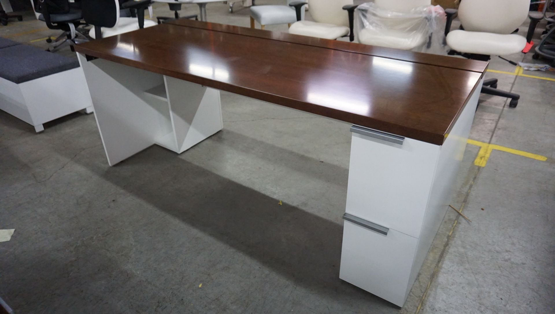 GUNLOCKE SILEA COFFEE WALNUT EXECUTIVE DESK (70" X 24" X 75") W/ WORKING CREDENZA / HUTCH, LED - Image 3 of 3