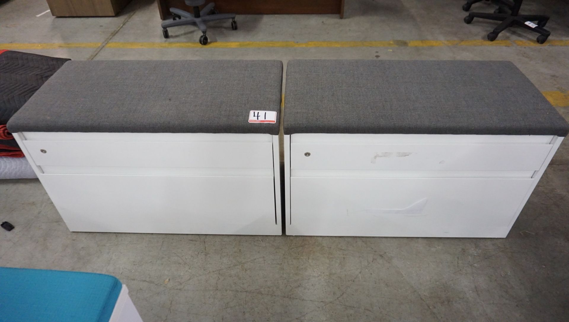 UNITS - STEELCASE 36" X 23"H WHITE 2-DR LAT FILE CABINET W/ GREY FAB TOP