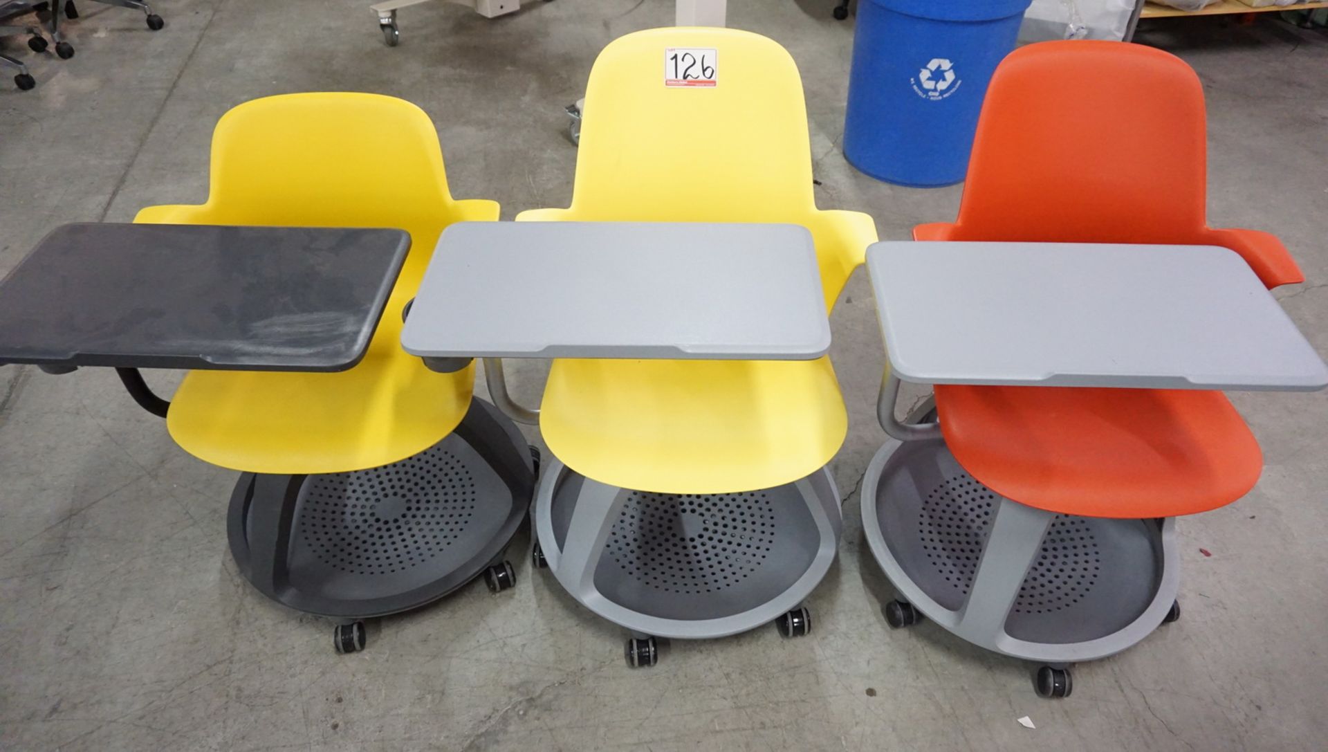 UNITS - STEELCASE NODE YELLOW & ORANGE MOBILE CLASSROOM CHAIR W/ WORKSURFACE