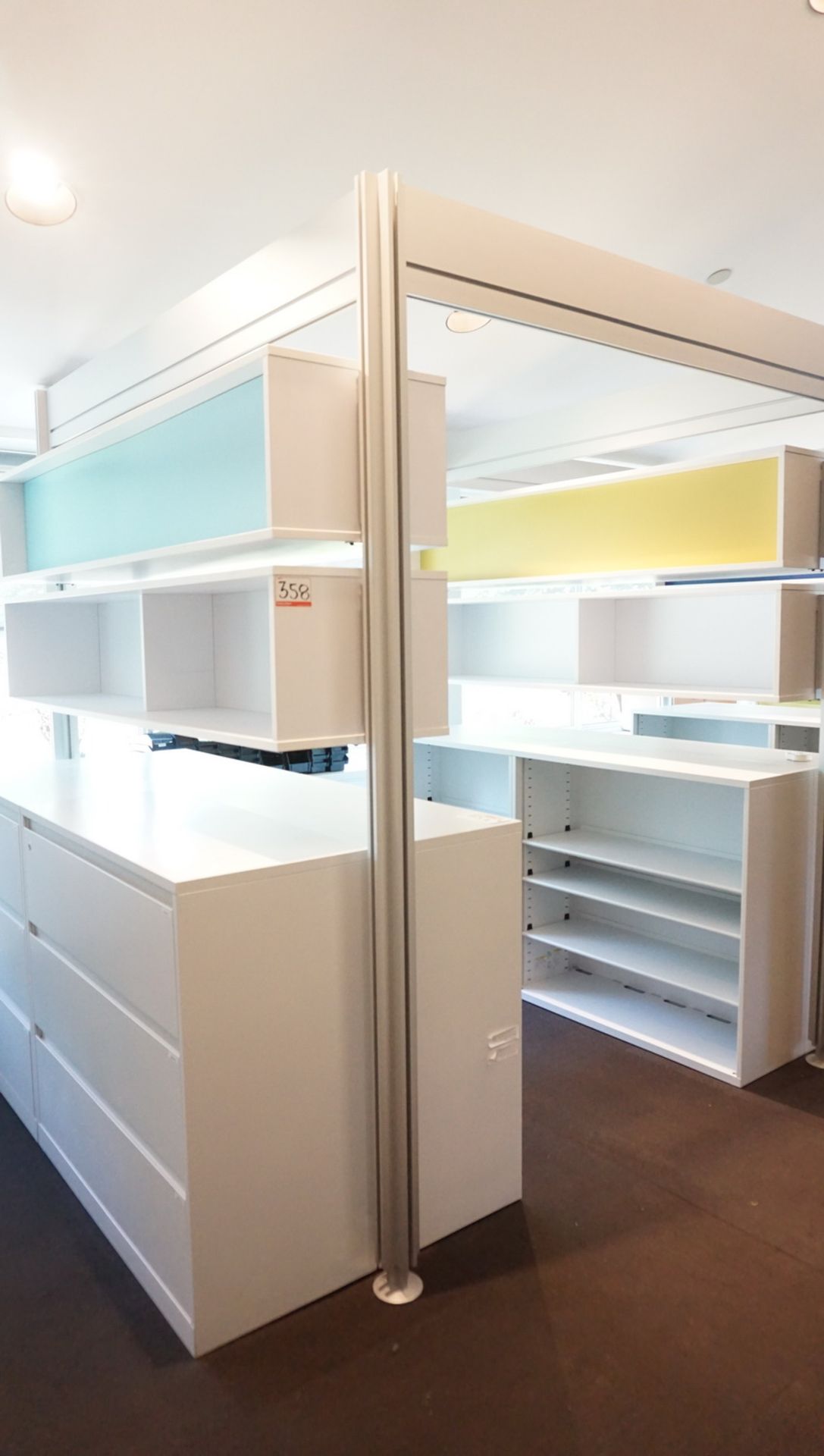 STEELCASE POST & BEAM SYSTEM - APPROX 87" X 148" X 8'H C/W (4) 3-DR LAT FILE CABINETS & WHITE - Image 5 of 5