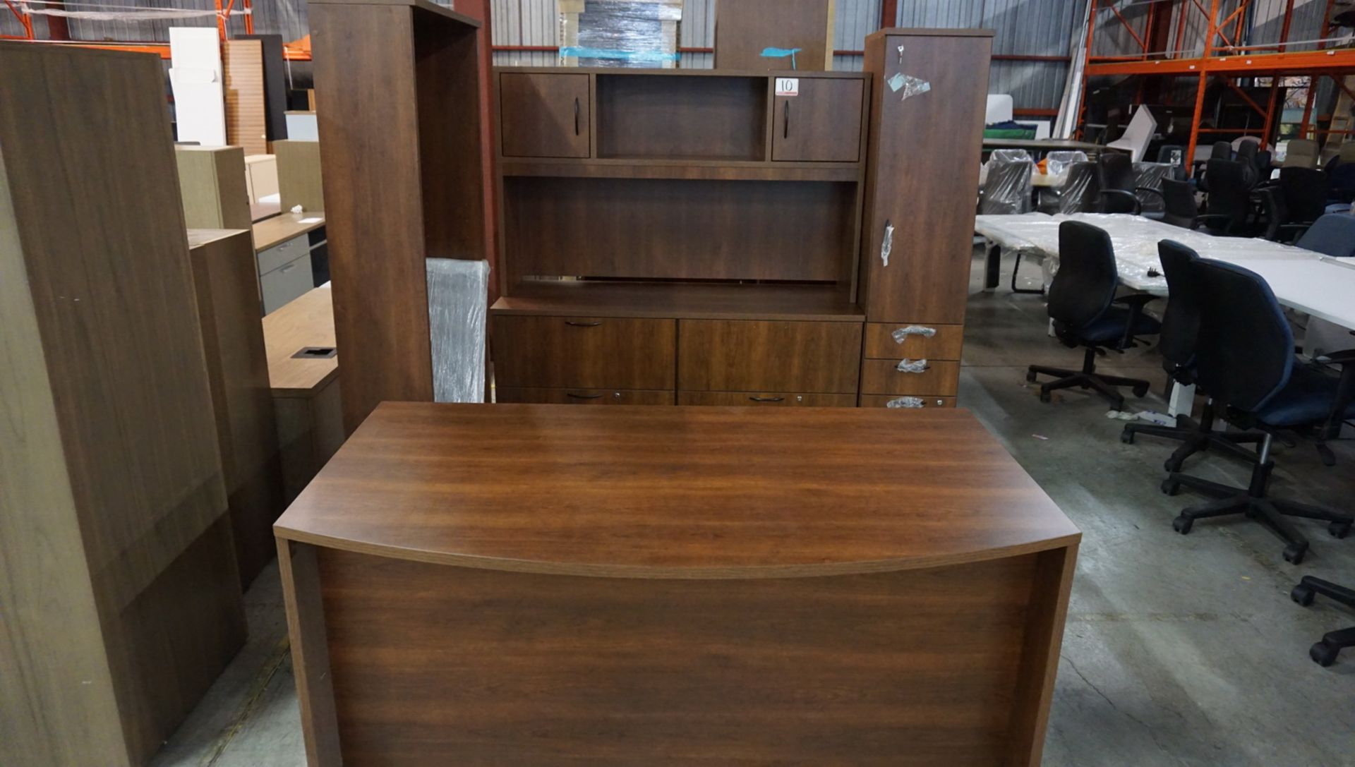 WALNUT OFFICE DESK SUITE W/ CABINETS