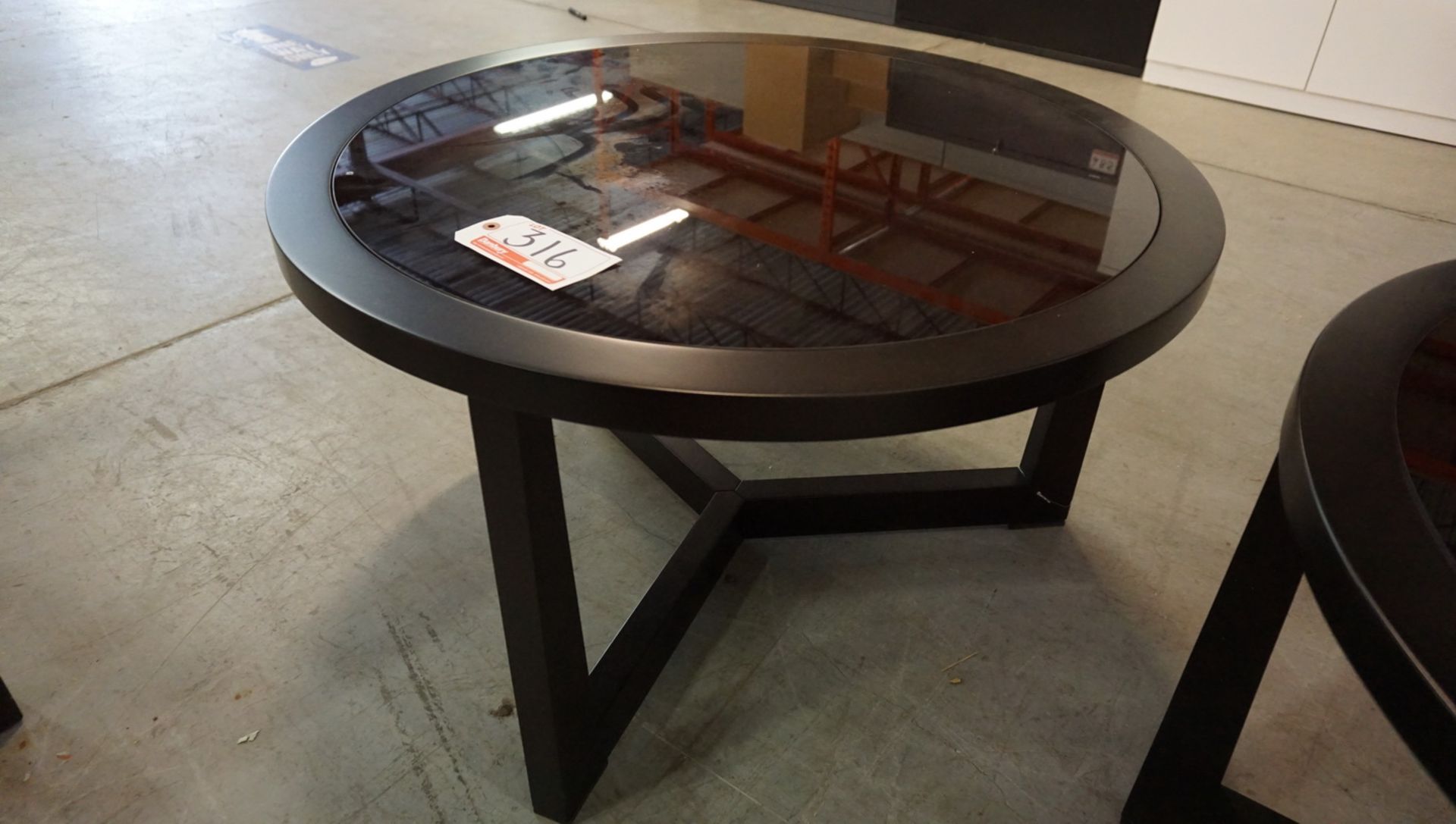 GIORGETTI TINTED GLASS & MAHOGANY 35"DIA X 20.5"H SIDE TABLE