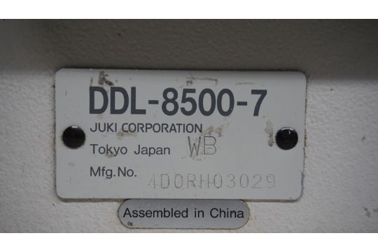 JUKI DDL-8500-7 WB SINGLE NEEDLE SEWING MACHINE, S/N 4D0RH03029 (110V)