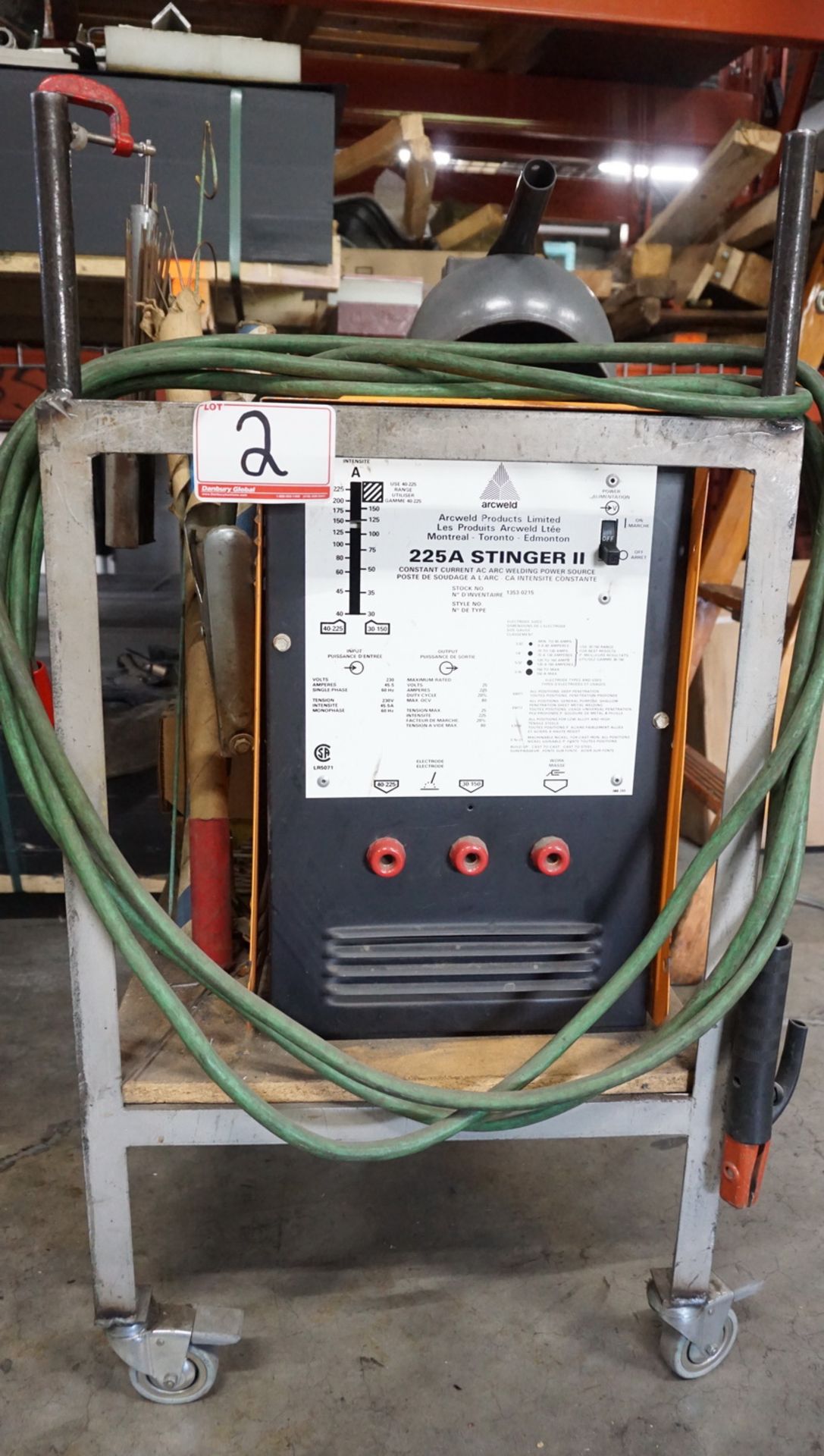 ARCWELD 225A STINGER 2 ARC WELDING POWER SOURCE STYLE JD-37, S/N 1353-0215 C/W ACCESSORIES