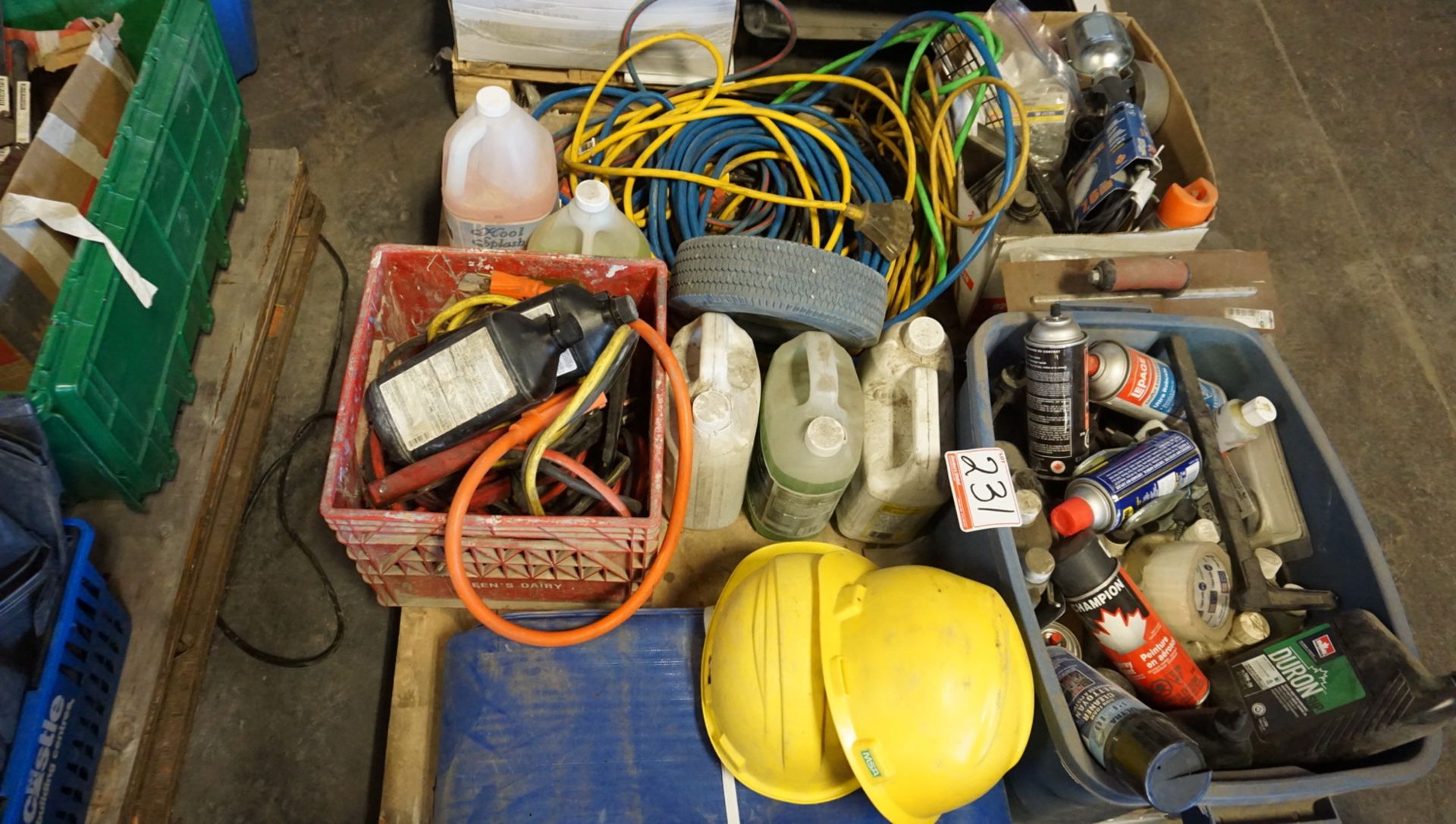 LOT - BATTERY & CABLES, EXTENSION CORDS, OIL, PAINT CANS (2 SKIDS) - Image 2 of 2