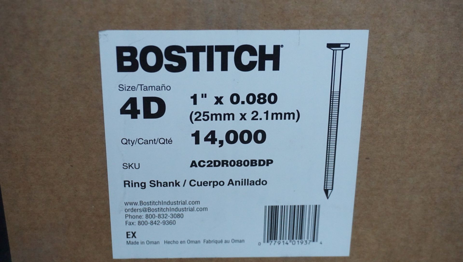 BOXES - BOSTITCH 4D 1" X .080 RING SHANK NAILS (14,000 NAILS / BOX) - Image 2 of 2