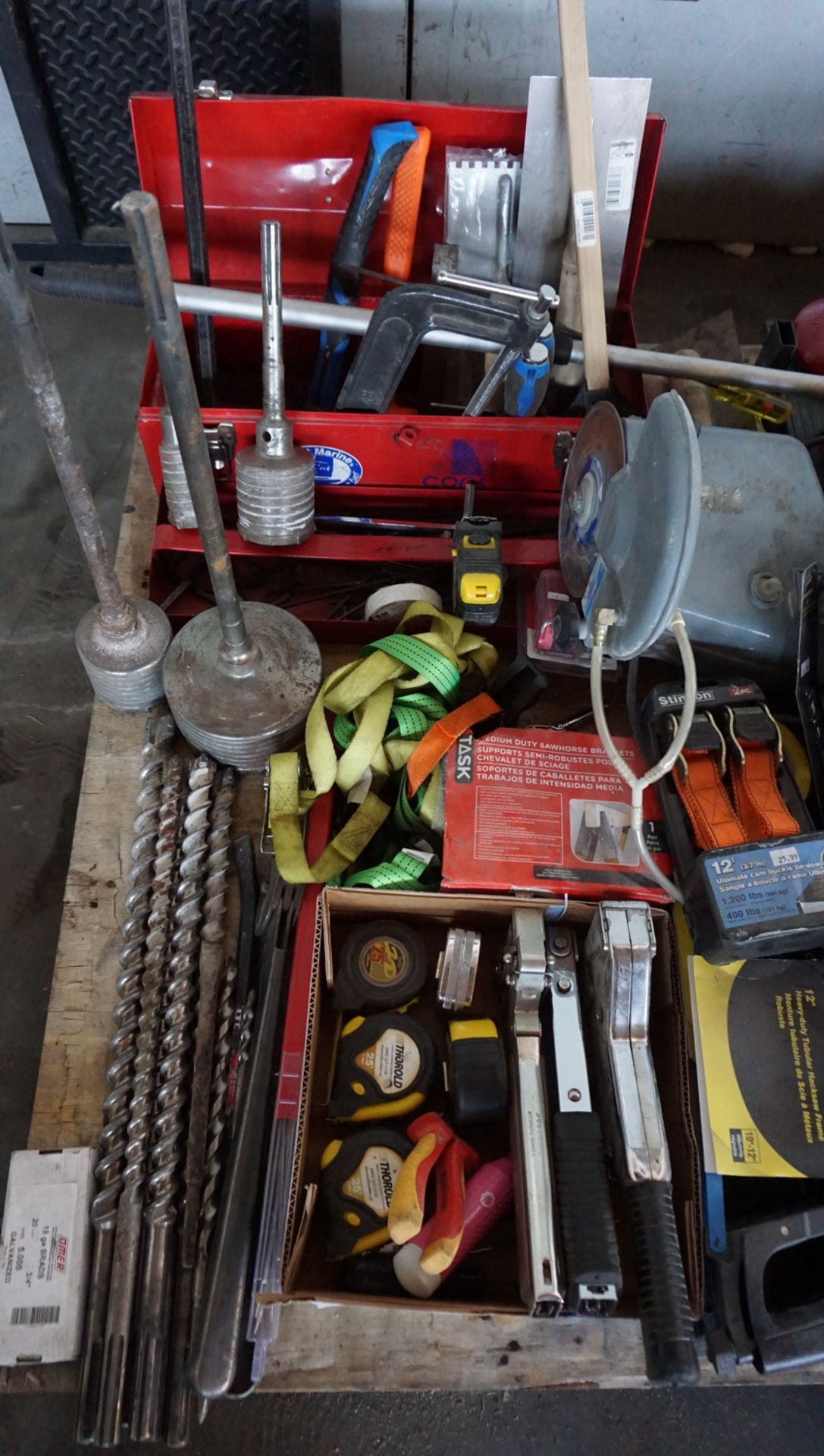 CONCRETE HOLE CORING BITS, HAMMER, STAPLERS, STAGE CORD, & RATCHET STRAPS (1 SKID) - Image 2 of 4