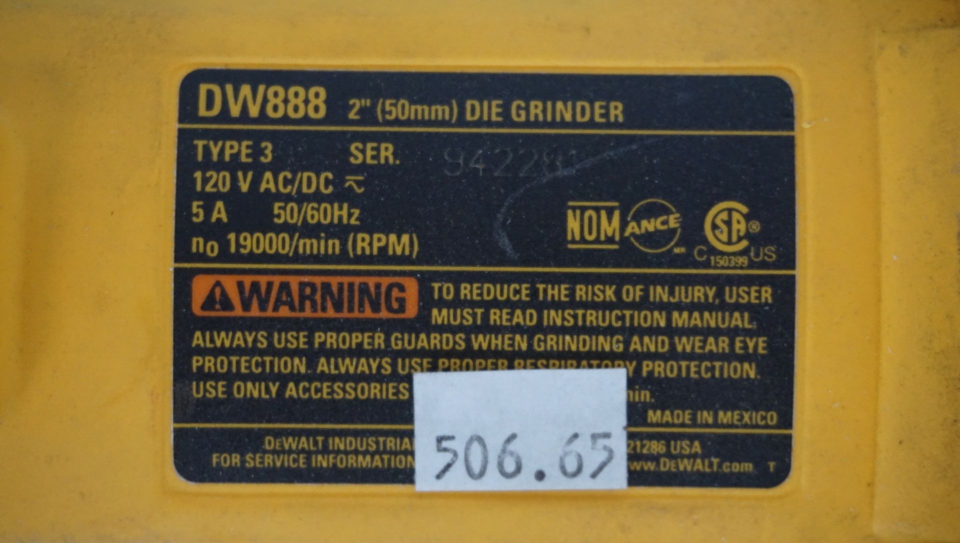 DEWALT DW888 2" ELECTRIC DIE GRINDER - Image 2 of 2