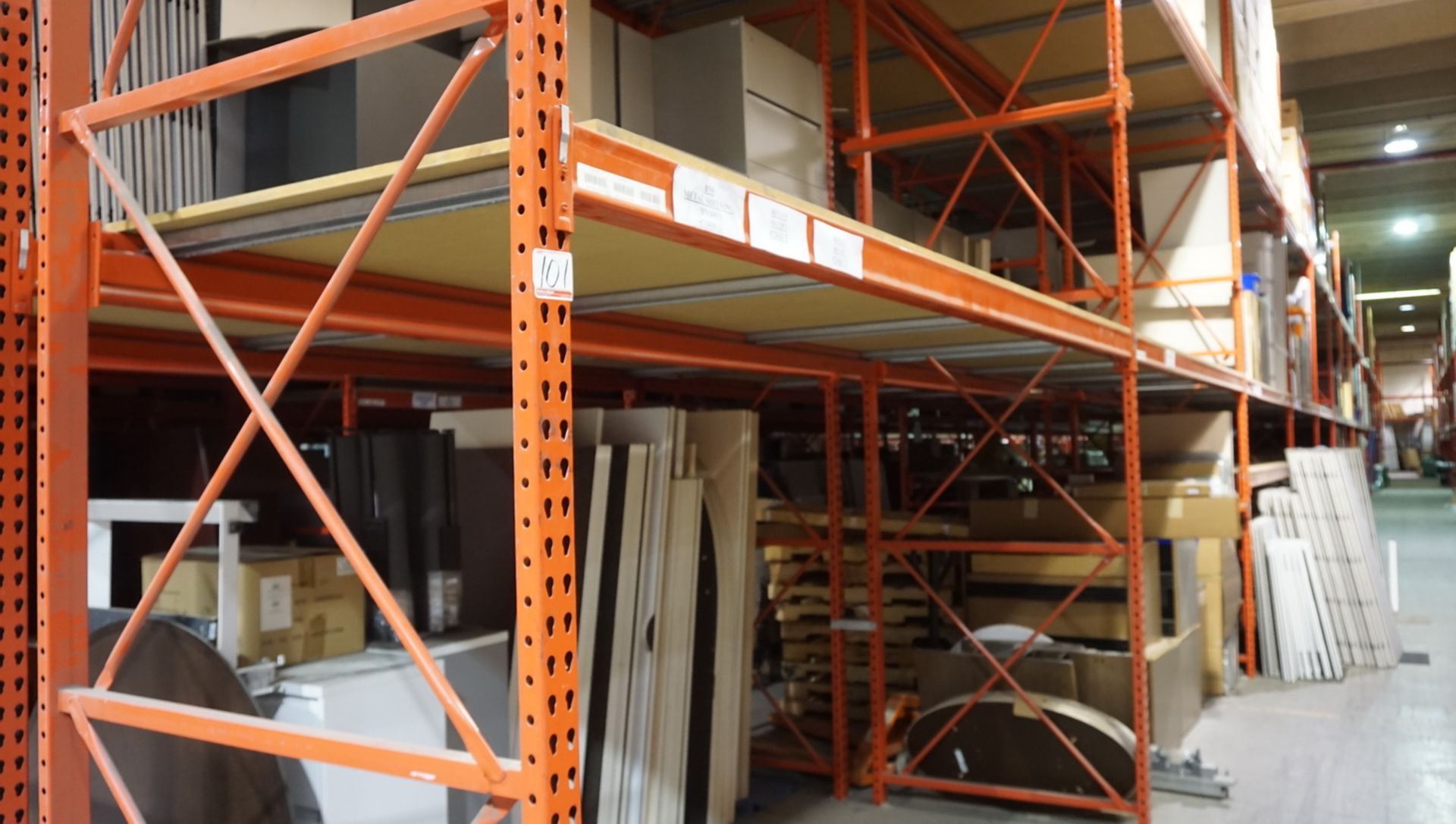 SECTIONS - ORANGE STEEL 4' X 12' X 18'H PALLET RACKING (80 STRINGERS TOTAL) (RIGGING FEE $40 / SECT - Image 2 of 2