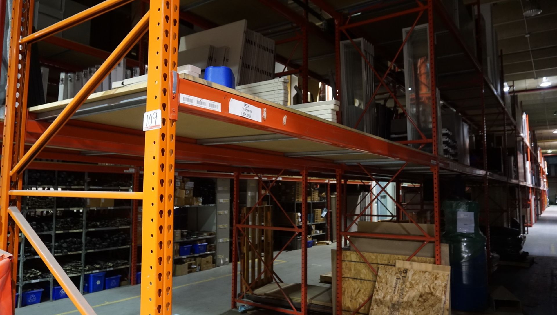 SECTIONS - ORANGE STEEL 4' X 12' X 18'H PALLET RACKING (68 STRINGERS TOTAL) (RIGGING FEE $40 / SECT - Image 2 of 2