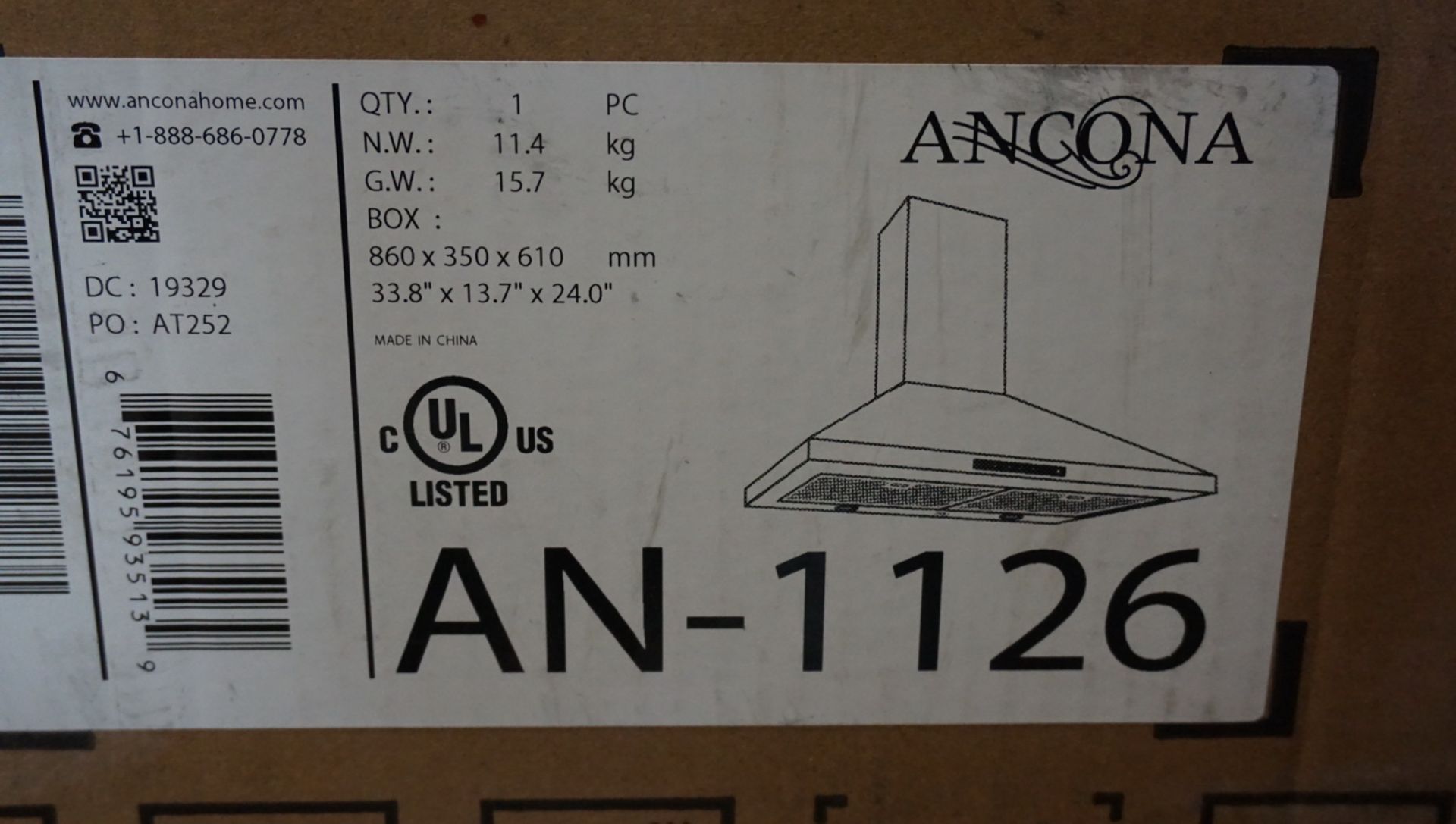 ANCONA AN-1126 STAINLESS STEEL 860 X 350 X 610MM WALL MOUNTED RANGE HOOD - Image 2 of 3