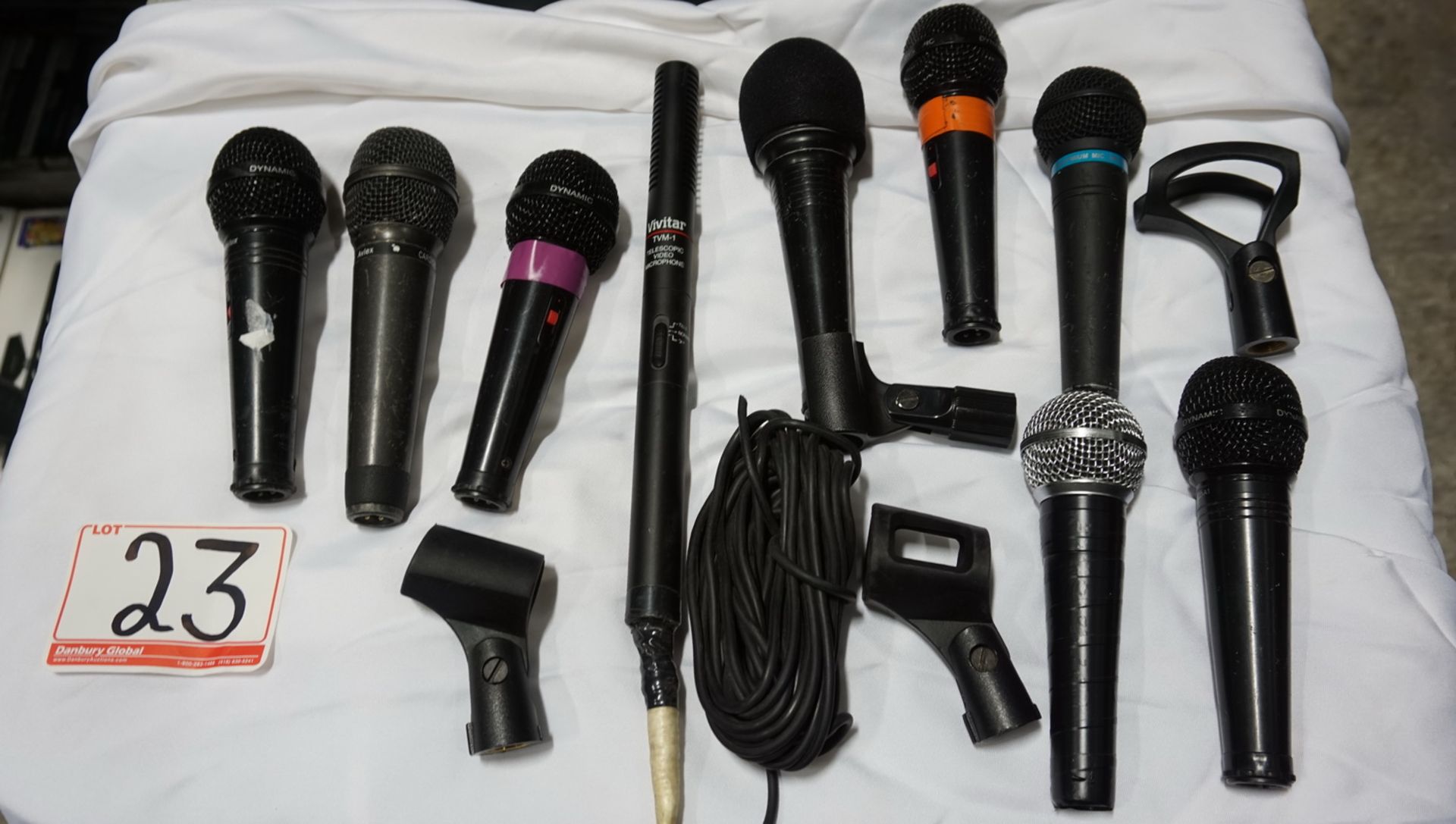 LOT - ASSTD MICROPHONES C/W STANDS & HOLDERS