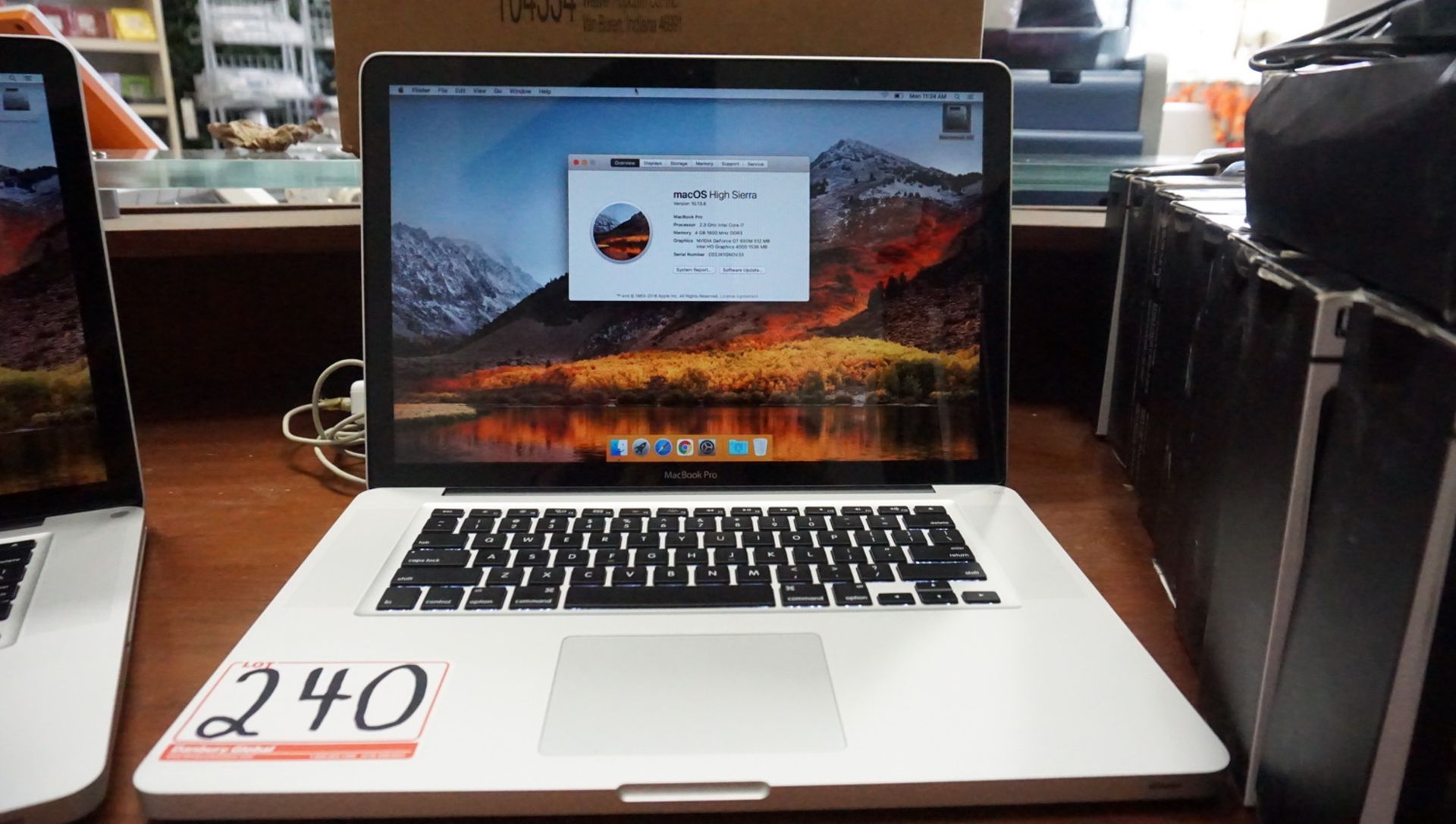 APPLE MACBOOK PRO 9,1 LAPTOP C/W INTEL CORE I7 2.3GHZ CPU, 4GB RAM, 250GB SSD.