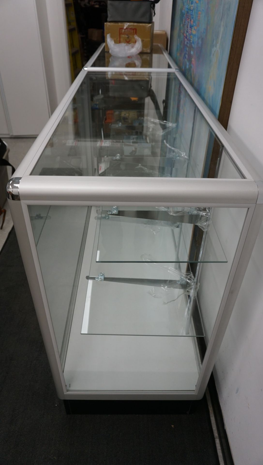 ALUMINUM FRAME & GLASS RETAIL DISPLAY SHOWCASE CABINET - 48"W X 20"D X 38.5"H (DELAYED PICKUP - - Image 2 of 2