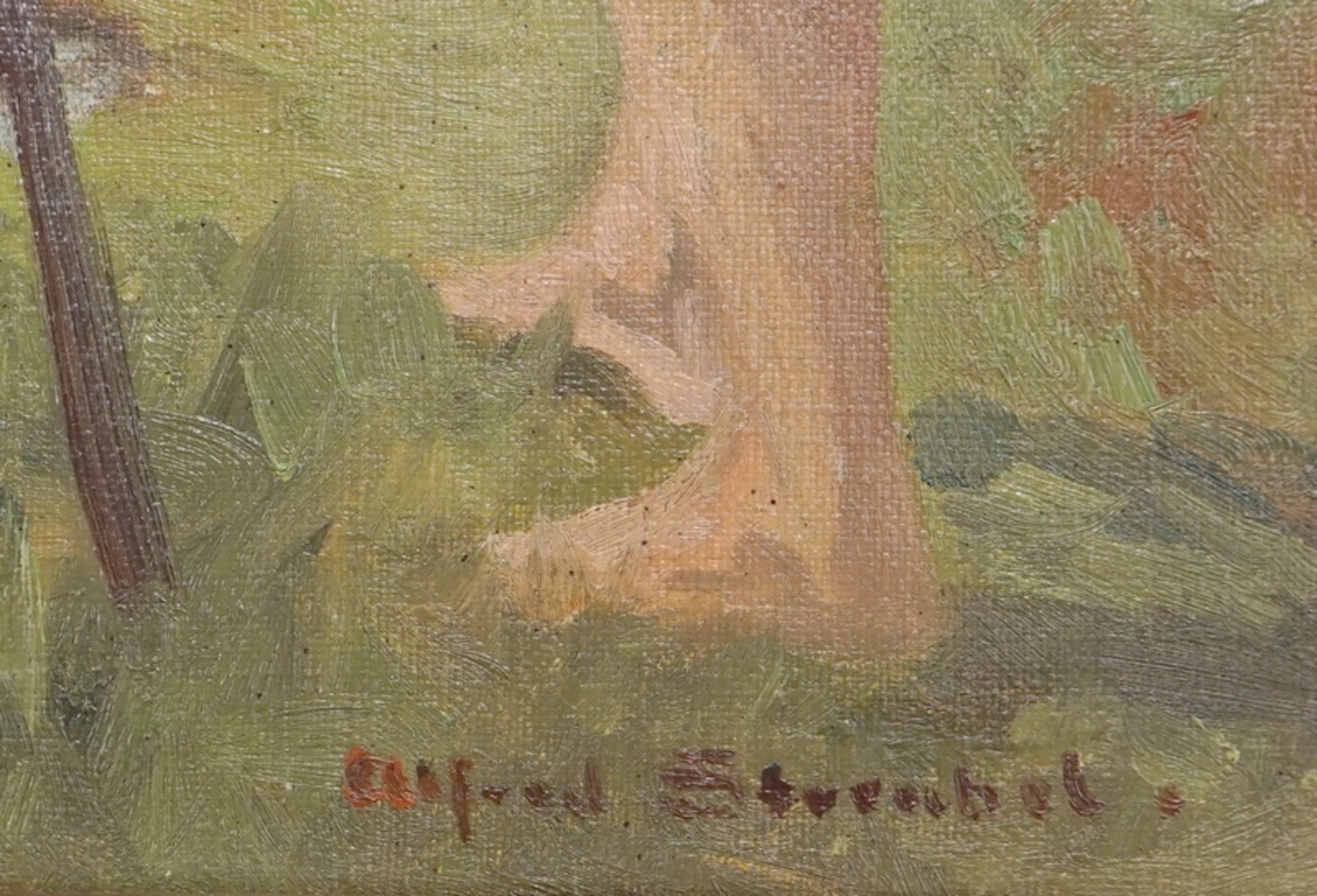 Streubel, Alfred (1861-1947): Männlicher Akt mit Spazierstock,Öl auf Leinwand, signiert unten rechts - Bild 2 aus 4