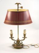 Boillotte-Lampe, Empire Stil,Messing mit punziertem Dekor, ovale Schirm mit roter Lackierung, dieser