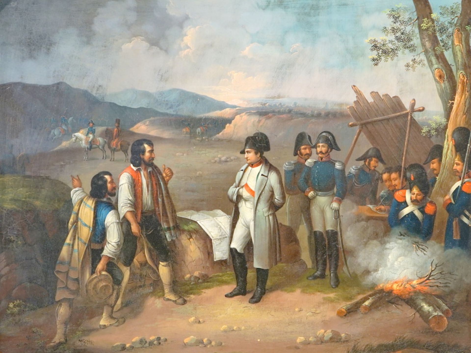 Napoleon im Feldlager vor der Schlacht 1. Viertel 19. Jhd.,Napoleon und seine Generäle unterreden - Bild 2 aus 7