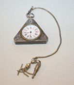 Freimaurer Triangel Taschenuhr, 800er Silber, Schweiz, um 1860/70,seltene Dreiecks- bzw.