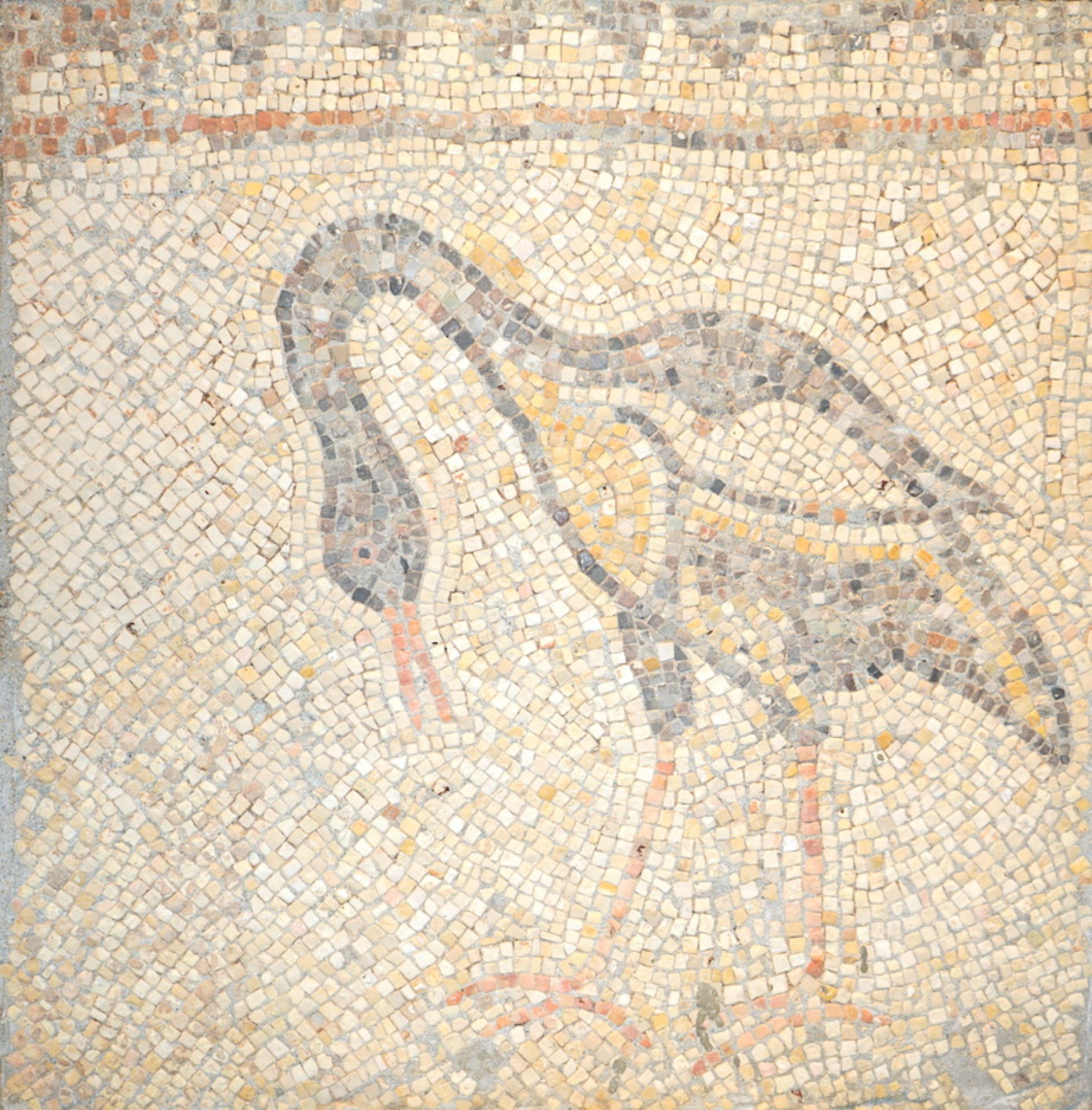 Römisches Bodenmosaik,"Kranich", 3.-5. Jhd.n.Chr.,Mosaik aus Kalkstein und Marmor, in