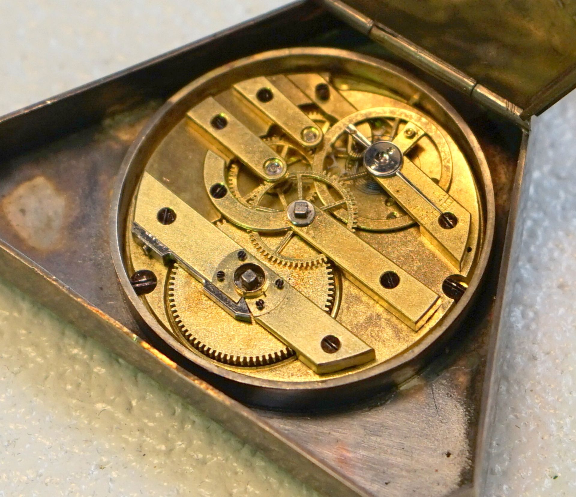 Freimaurer Triangel Taschenuhr, 800er Silber, Schweiz, um 1860/70,seltene Dreiecks- bzw. - Bild 5 aus 5