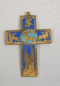 Emaillekreuz mit den 4 Evangelistensymbolen Bronze feuervergoldet,Kreuzanhänger eines Priesters