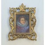 Damenporträt im englischen Stil des 16.Jhd.,wohl Öl auf gehämmerter Kupferplatte, ohne erkennbare