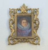 Damenporträt im englischen Stil des 16.Jhd.,wohl Öl auf gehämmerter Kupferplatte, ohne erkennbare