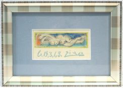 Picasso, Pablo (*25. Oktober 1881, Malaga, +8. April 1973 , Mougins): "Reclining Nude, bez. 14.3.