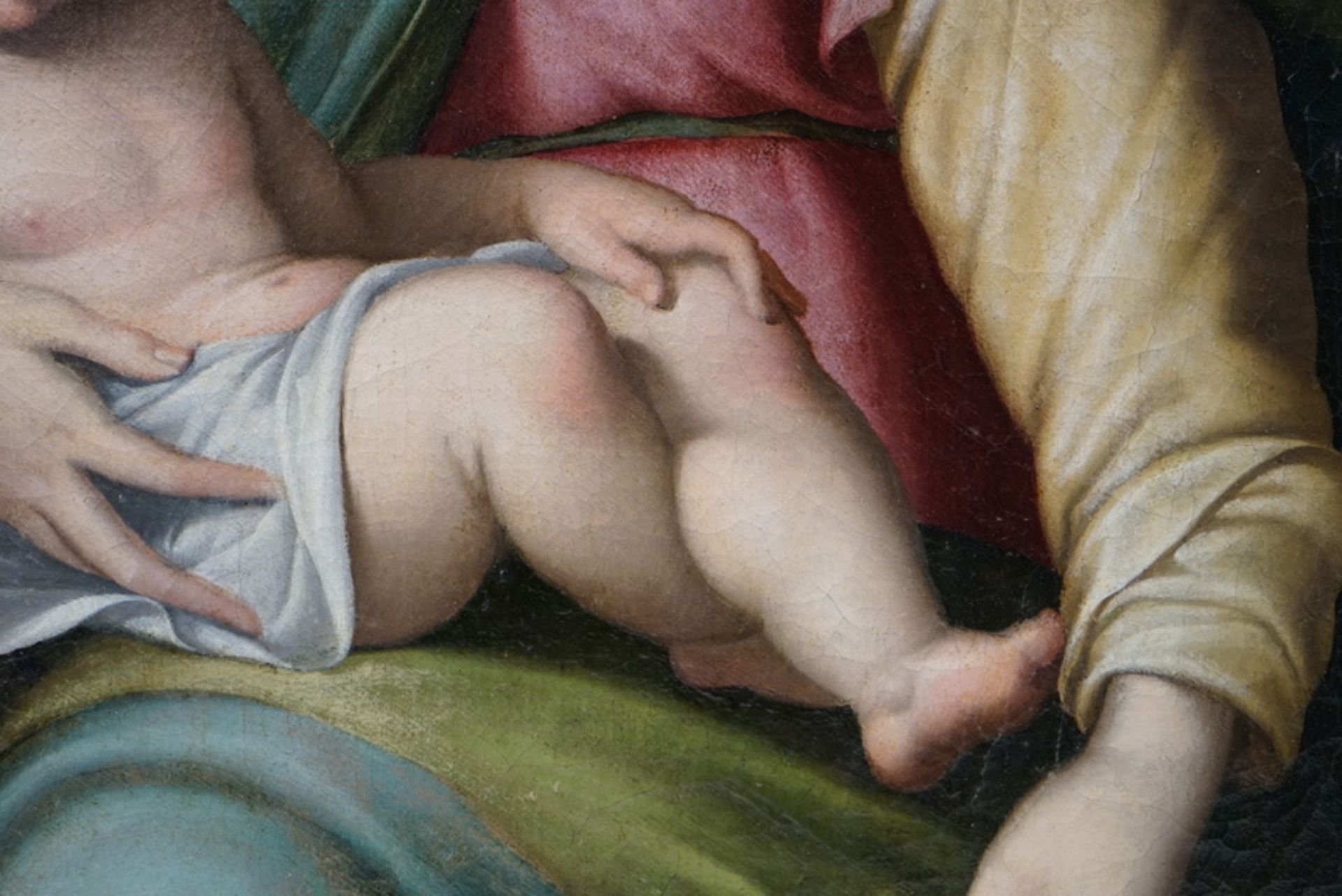 Florentiner Meister, Umkreis Alessandro Allori, Thronende Madonna mit Kind und Heiligen - Image 10 of 12