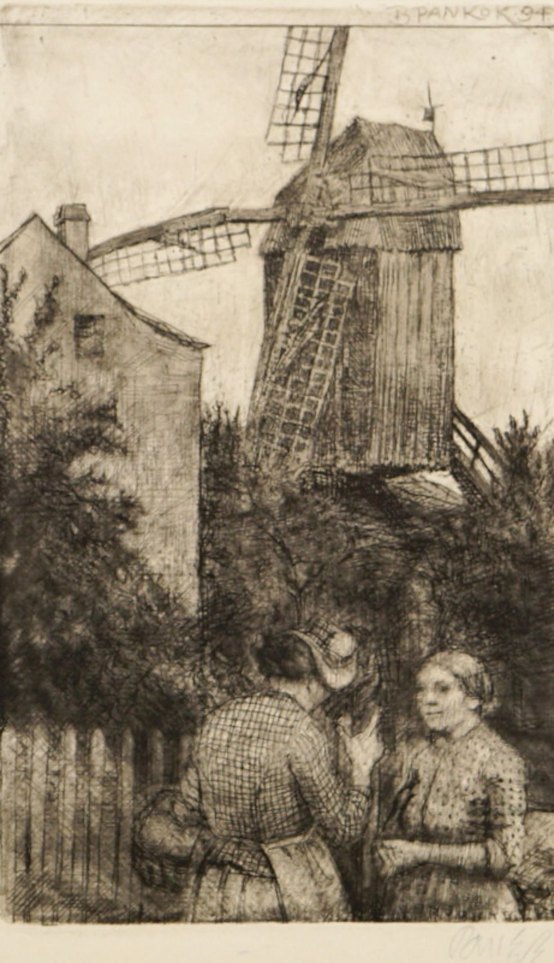 Pankok, Bernhard (1872 Münster (Westfalen); † 1943 in Baierbrunn): Plausch vor einer Mühle,