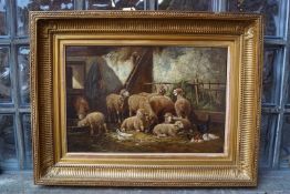 Chaigneau, Paul (1879-1938 Franzäsischer Tiermaler - auf Schafe spezialisiert): Schafsstall,Öl auf
