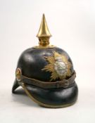 Infantrie Pickelhaube Sachsen ca. 1880,Leder Geschwärzt, Messingumfasst, Sächsisches Hoheitswappen