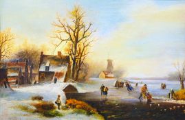 Spohler, Johann Jan Coenraad ((in der Art)): Winterliche Kanallandschaft mit Eisläufern,