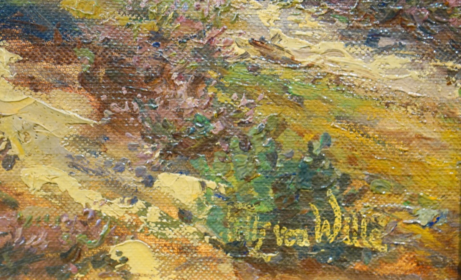 von Wille, Fritz ( 1860, Weimar, 1941, Düsseldorf- Eifelmaler): Eiffellandschaft mit Heidekraut, - Bild 2 aus 3
