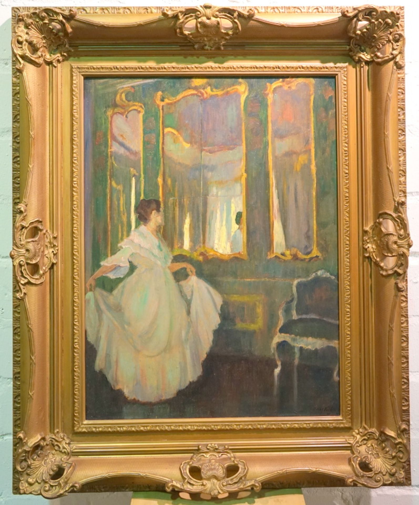 Kühn, Josef (1872 Mannheim - 1933 München): Dame im Spiegelsalon,Öl auf Karton, Darstellung einer - Image 2 of 4