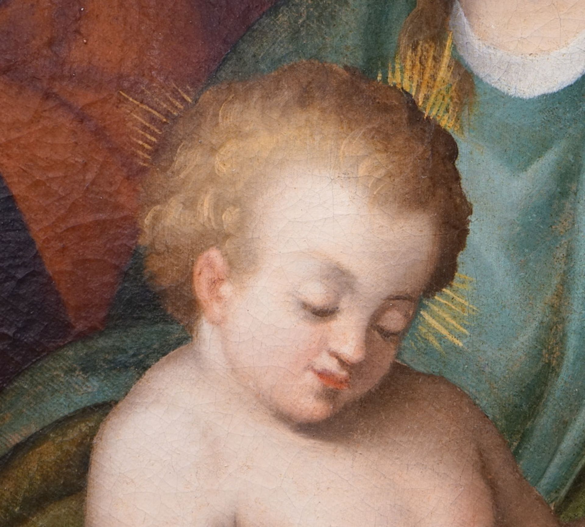 Florentiner Meister, Umkreis Alessandro Allori, Thronende Madonna mit Kind und Heiligen - Image 8 of 12
