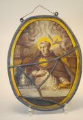 Hinterglasmalerei, "Gregor X", 18.Jhd.,farbloses Glas geblasen mit polychrome und radierte Malerei