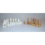 Satz Schachfiguren, China 20.Jhd.,Elfenbein geschnitzt und teilw. gefärbt, unvollständig, bei dem